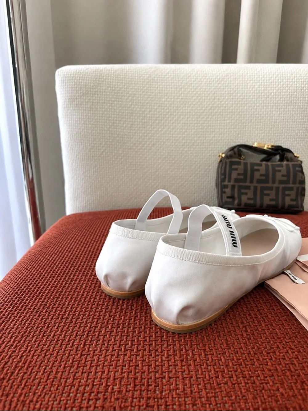 Miu Miu White Girls' Leather Ballet Flats with Elastic Strap